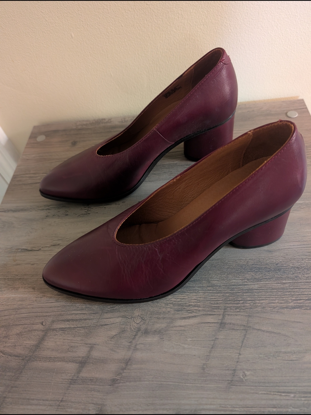 Miss Me Burgundy Round-Toe Block Heel Pumps